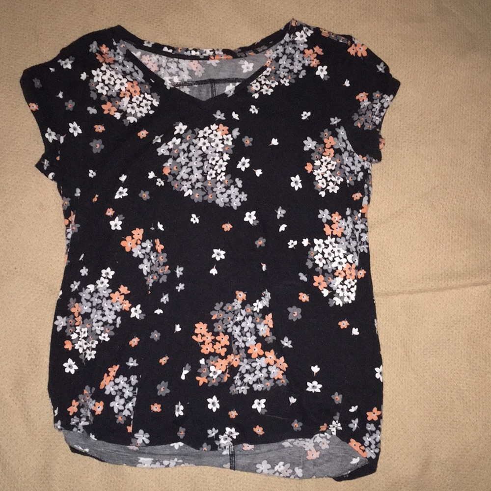 Soft, dark blue blouse with flowers